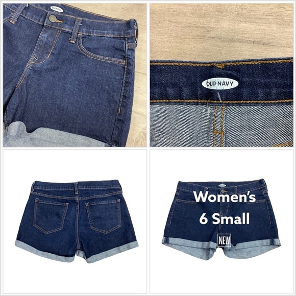Women's Old Navy 6 S Small Shorts Jeans Denim Navy Blue Rolled Hem Stretch NWOT - Picture 1 of 8